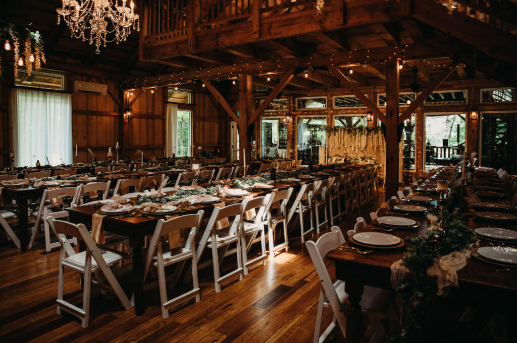 Boho decor at Mohican Treehouse Resort for a Spring wedding.