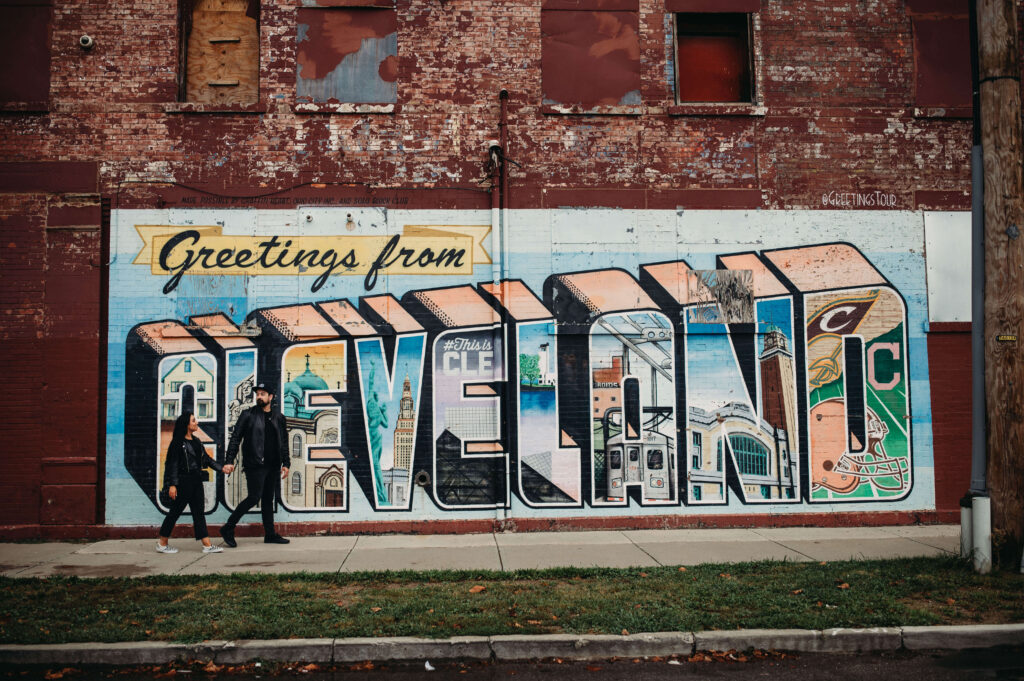 This is Cleveland sign in Ohio City for engagement session.