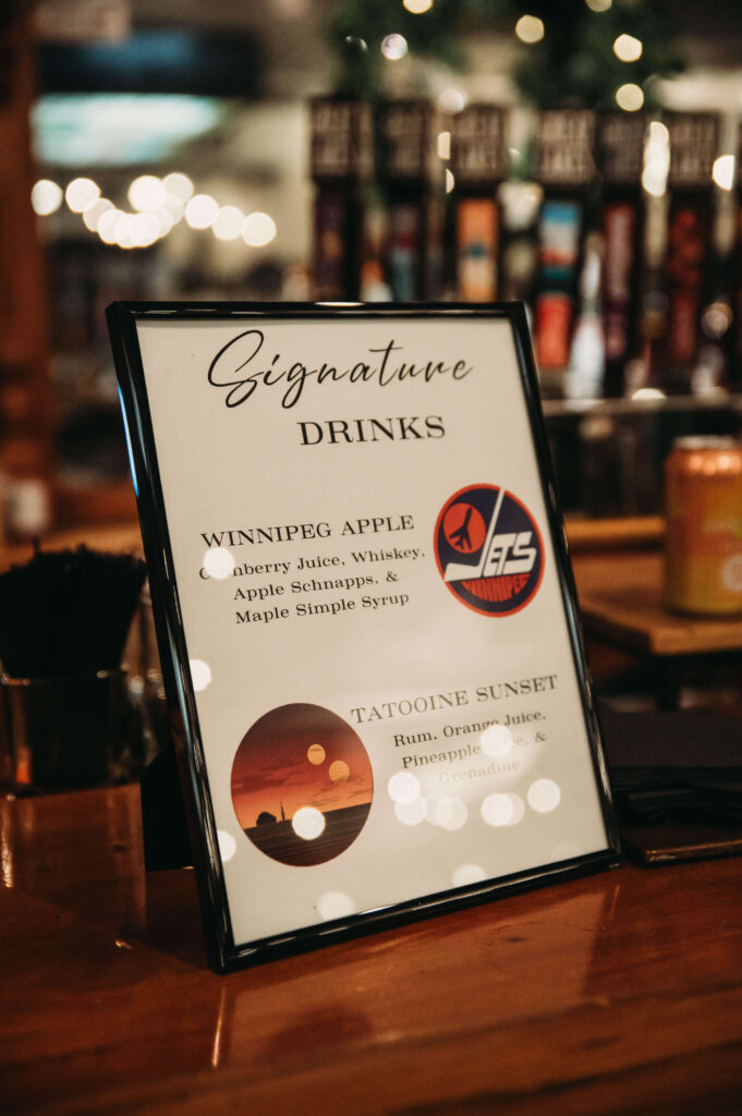 Signature geeky drinks are served at Great Lakes Brwery Tasting Room wedding.