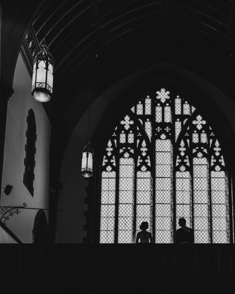 Amasa stone Chapel church in Cleveland provides perfect gothic backdrop for marriage ceremony.