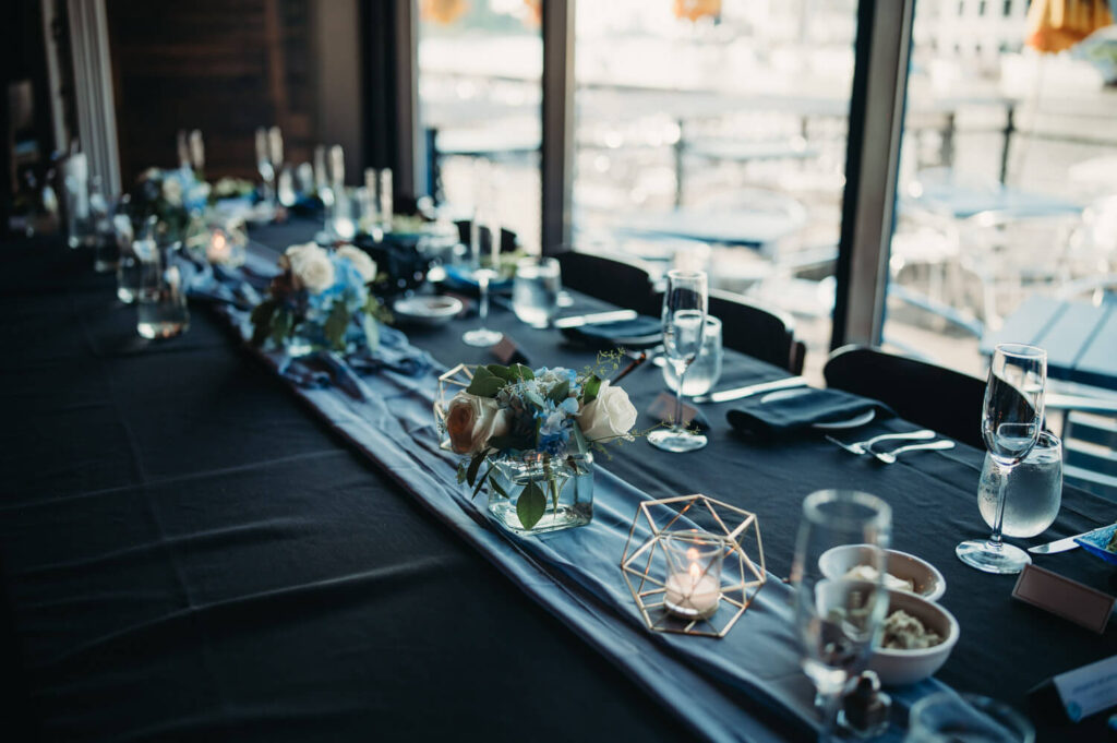 Table details for summer wedding at supper club Cleveland.