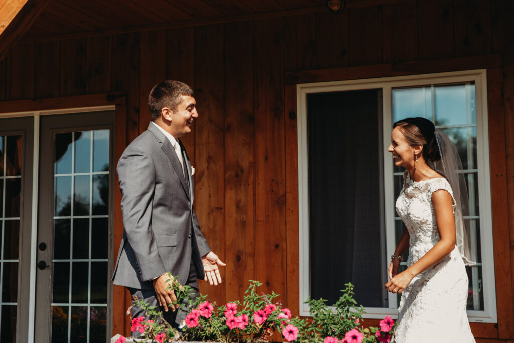 First look at small barn summer wedding.