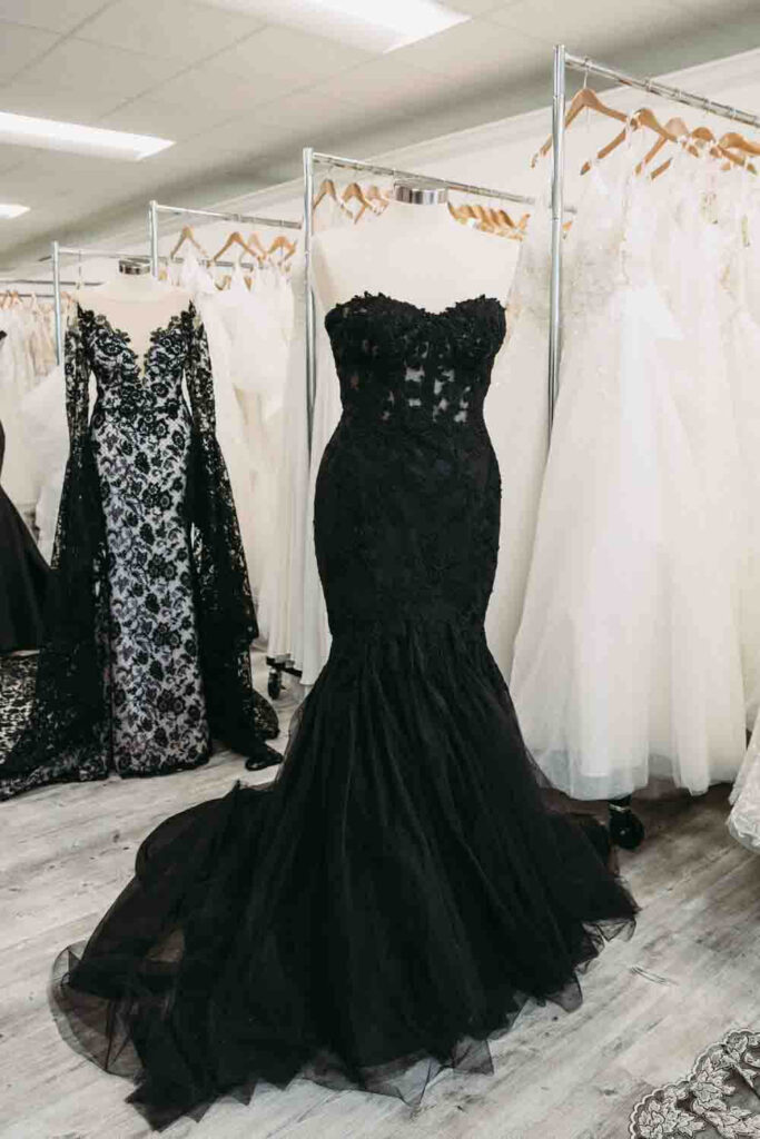 Mermaid style black wedding gown in Boardman.