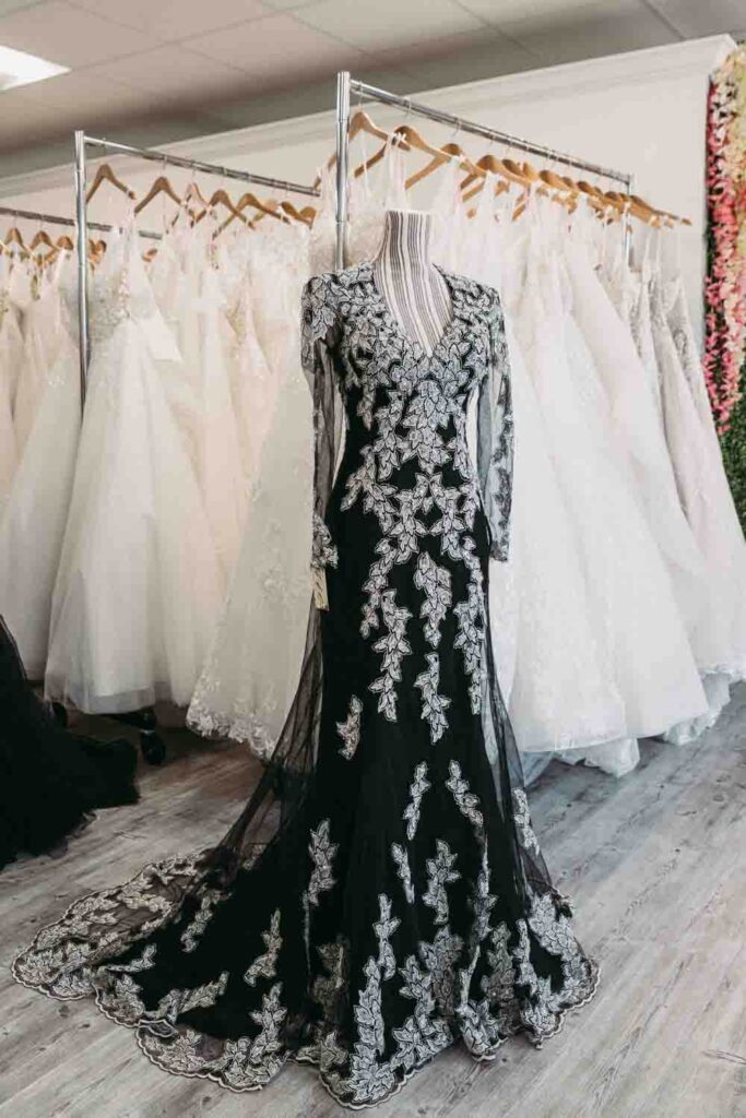 Black and white floral wedding dress in Ohio.