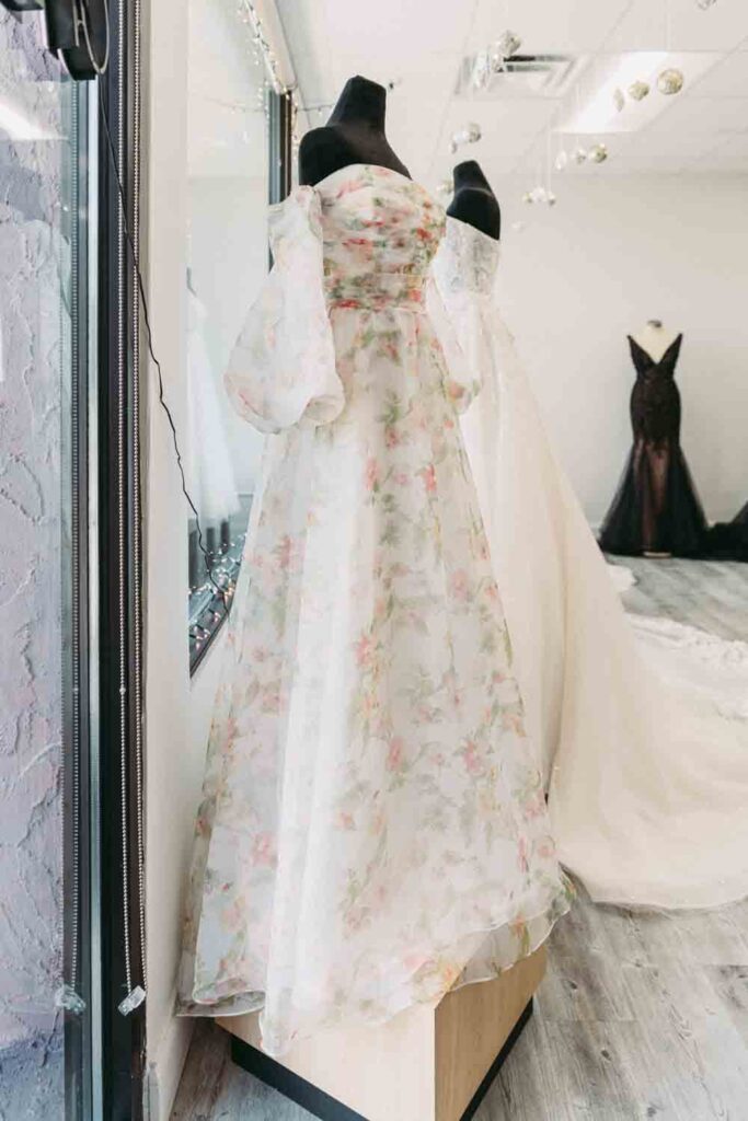 Cottagecore floral wedding dress in Cleveland Ohio. 