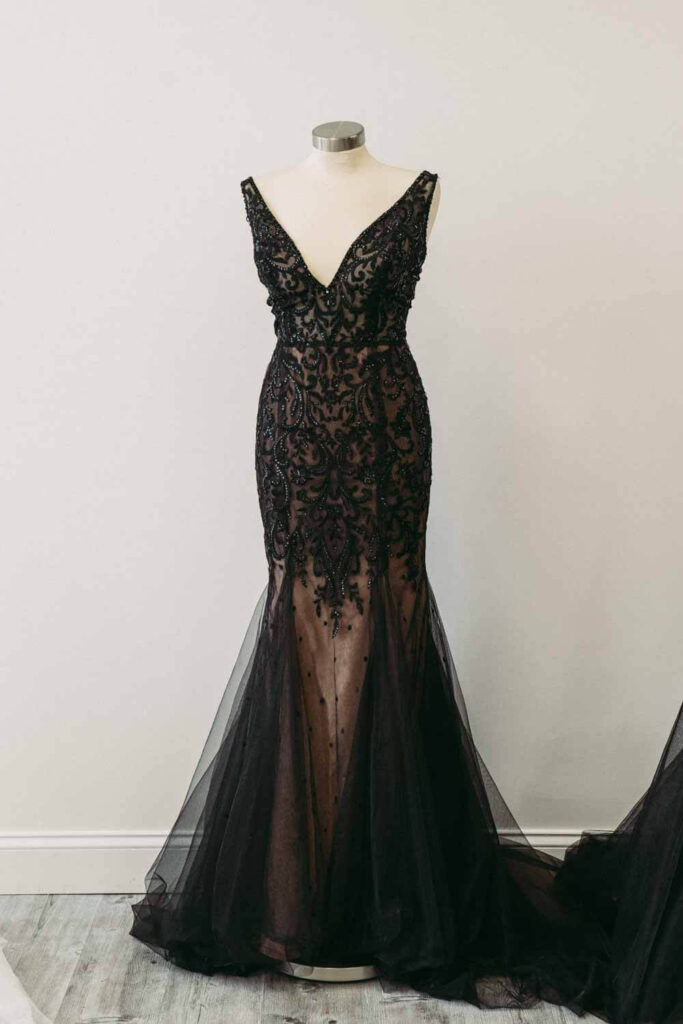 Mermaid style black and nude wedding gown in Youngstown. 