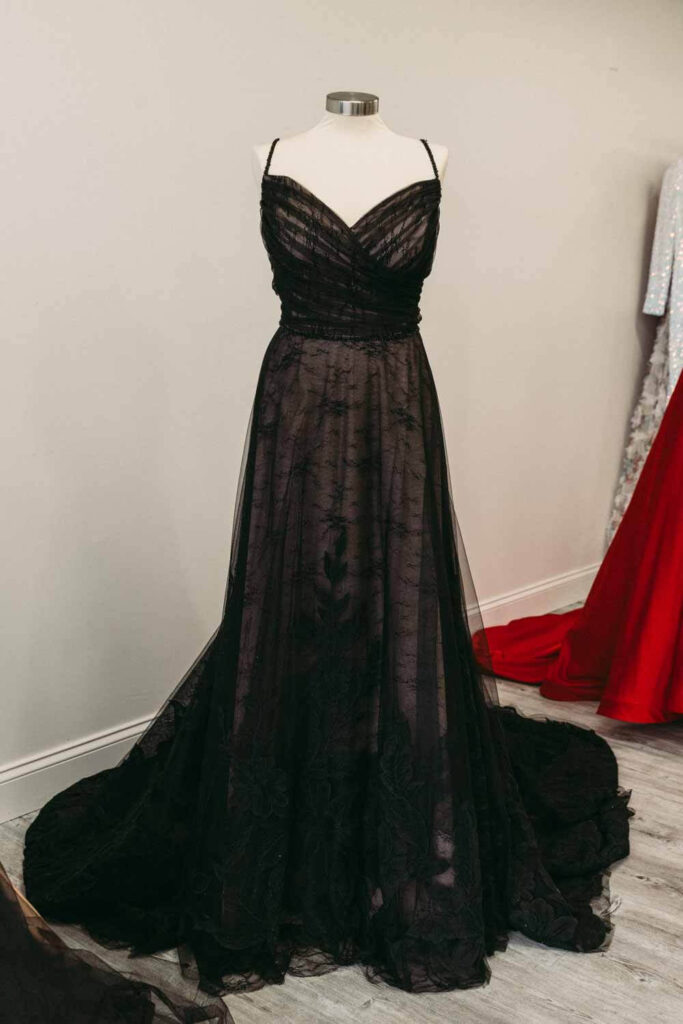 Black with nude underlay lightweight wedding dress in Ohio.