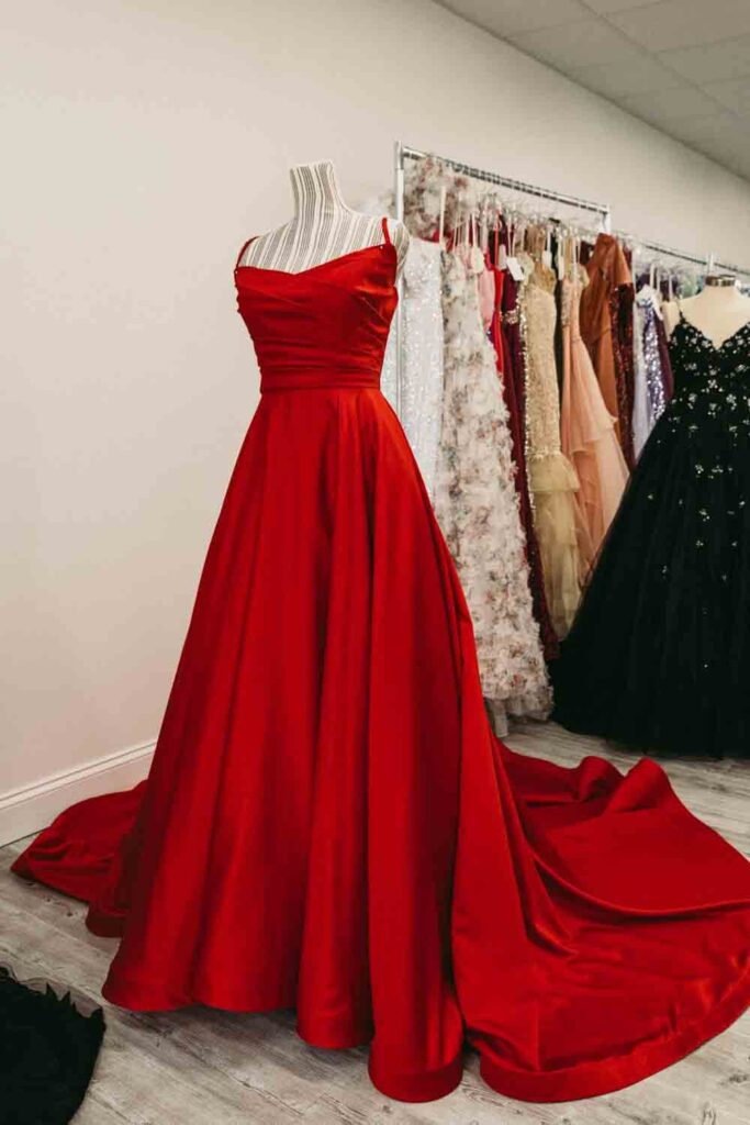 Stunning red satin gown for an alternative wedding dress option. 