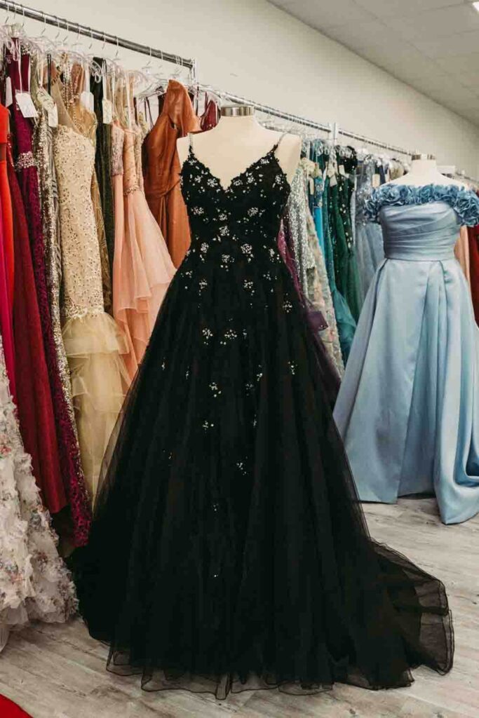 Fun and fairy dark dress at Cleveland wedding dress shop. 