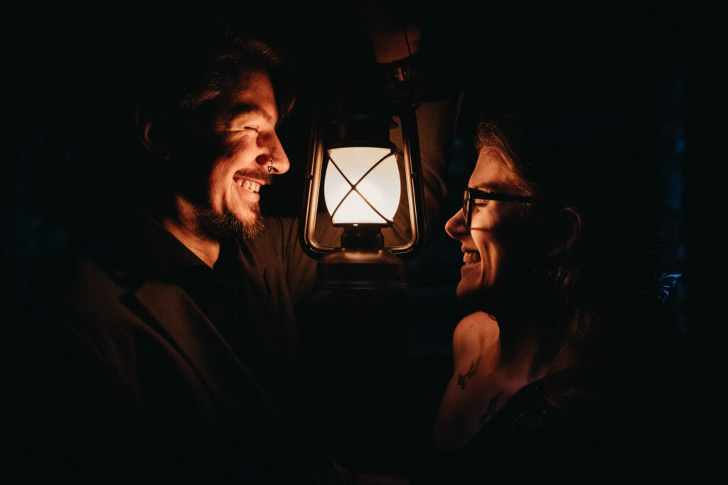 Spooky and dark romantic vibe for couple in Scotland.