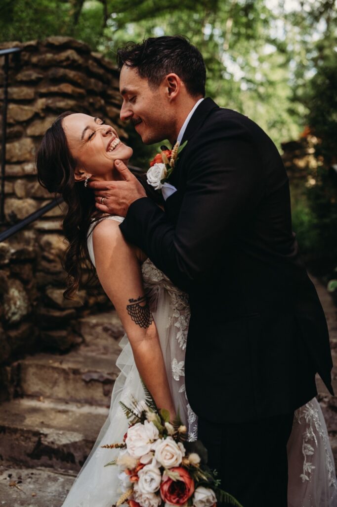 Laughter and kisses at rock steps in Mohican