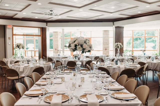 reception grand hall at fellows riverside wedding venue