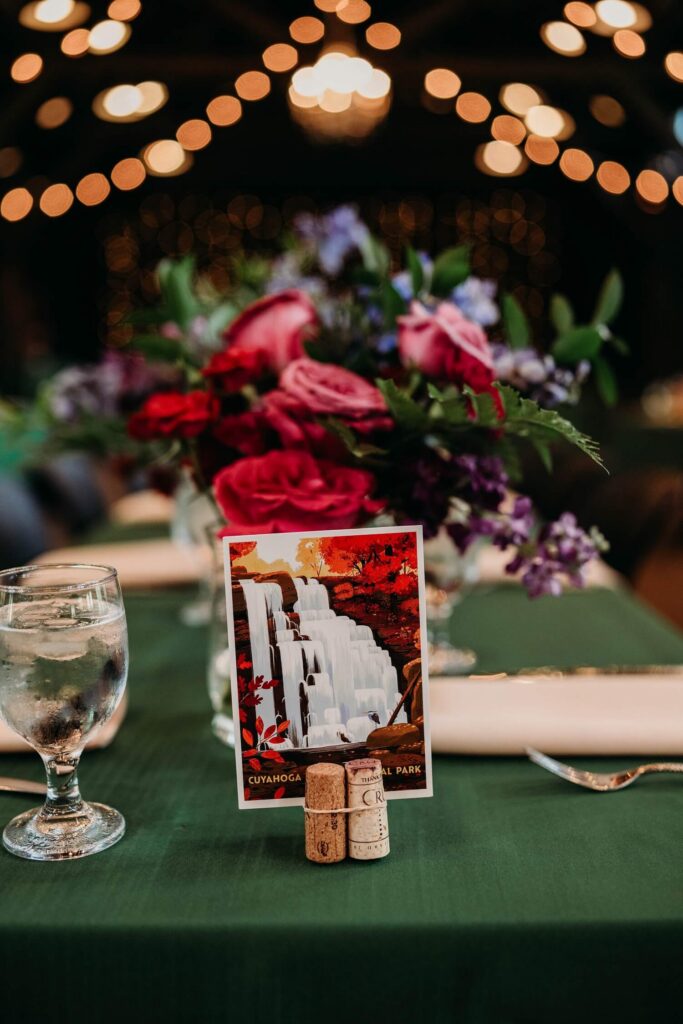 Table decor with national park postcard for head table.