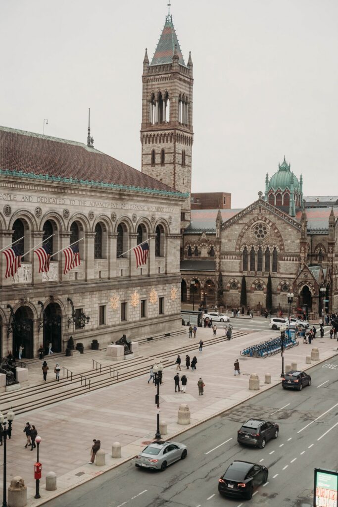 Boston Public Library view from Fairmont Hotel in Boston.